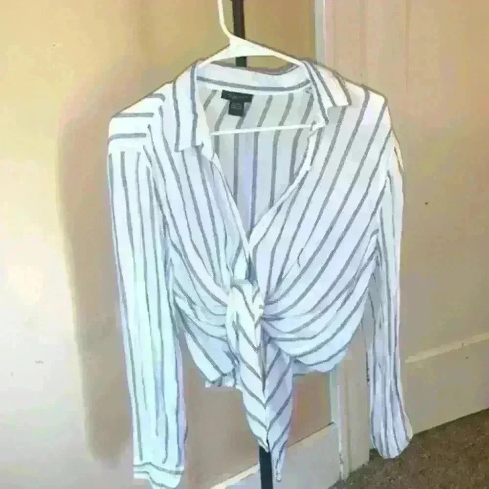 Ladies Office Tops Blouse Shirt For Woman Female Blue Striped